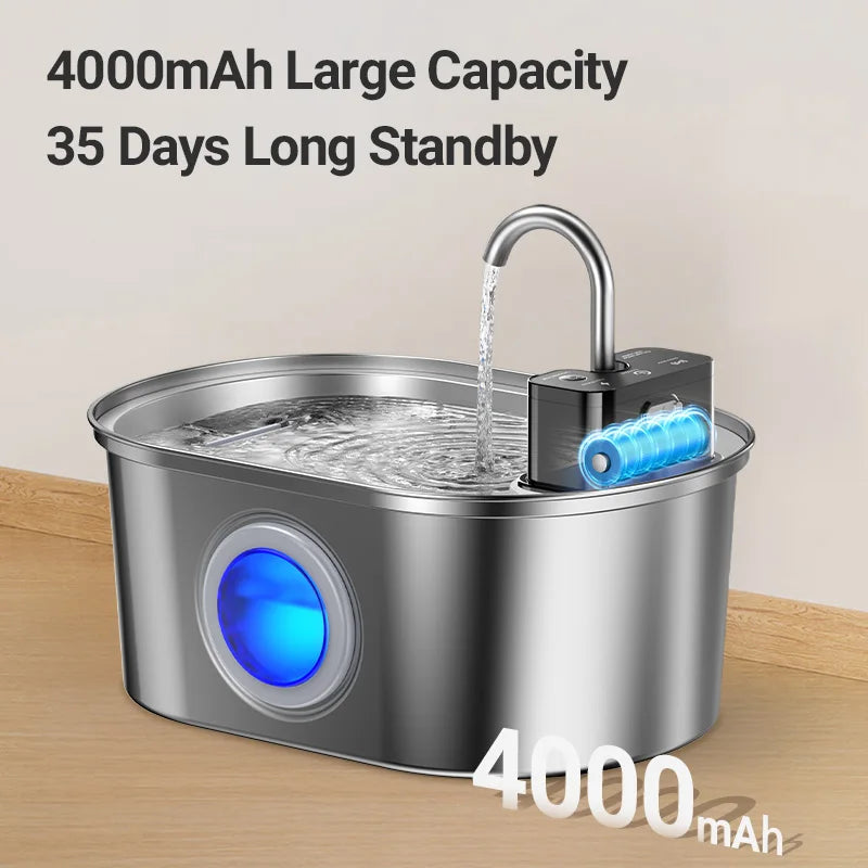 AquaLens™ – 3.2L Stainless Steel Pet Fountain with Clear Water Window