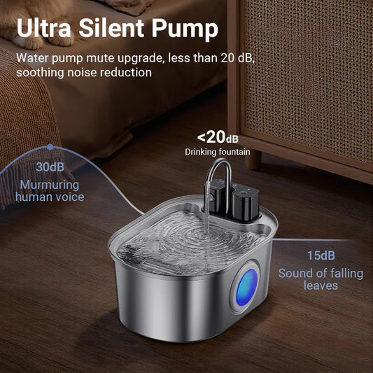 AquaLens™ – 3.2L Stainless Steel Pet Fountain with Clear Water Window